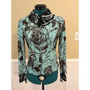 ANAC Designed by kimi Size Medium Floral and abstract blue brown Y2K Blouse EUC